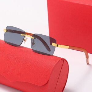 Brand Designer Sunglasses Mens Retro Vintage Eyeglasses Rectangle Frameless Rimless Wood Bamboo Sunglass Frames Womens Fashion Metal Eyeglass Gold Glasses 52mm