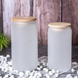 3 Days Delivery US STOCK 12oz 16oz Sublimation Glass Tumblers Can with bamboo lid Glasses reusable straw beer Mugs Transparent frosted Soda Can Cup drinking Cups