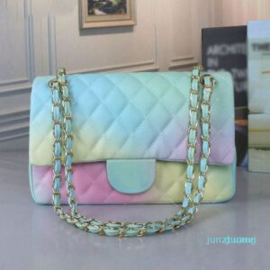 Designer- Colorful Flap Shoulder Bag PU Caviar Quality Colorblocking Classic Quilted Plaid Weave Chain Crossbody Bag Ladies Handbag 28cm W99