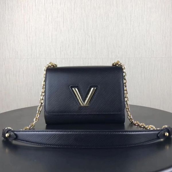 Fashion Chain Leather Water Ripple Crossbody Luxury Bags Designer Woman handbags Casual Top Lady Bag Plain Sequins Letter Messenger Tote Bag MM Black