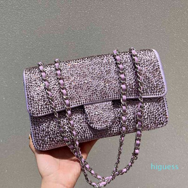 Designer- Women Mini Flap Bags Diamond-Studded Leather Classic Handbags Luxury Silver Metal Chain Crossbody Bags Shoulder Bag