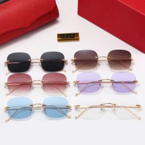 Mens Glasses Designer Sunglasses Woman Polarized Sunglass Round Circle Rimless Panther Metal Fashion Luxury Brand Carti Glasses Driving Beach Eyeglasses Lunette