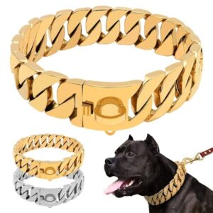 Gold Cuban Chain Pet Bully Large Dog Leash Customized Stainless Steel 32mm Pitpull Bulldog Strong Collar Strap 220629