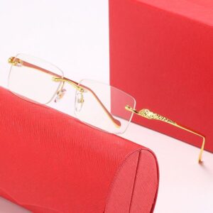 Cool Sunglasses Designer Mens Frameless Square Gold Finish Metal Frame Coated Mirror Glasses Protection Women Shades Unisex 52 mm Simple Style Carti Eyeglasses box