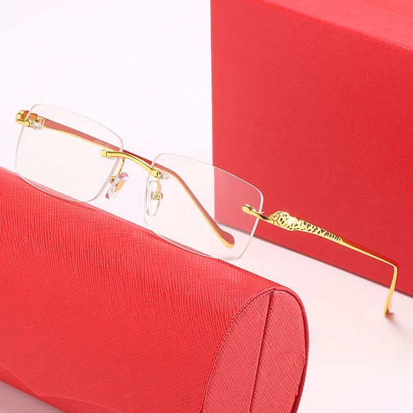 Cool Sunglasses Designer Mens Frameless Square Gold Finish Metal Frame Coated Mirror Glasses Protection Women Shades Unisex 52 mm Simple Style Carti Eyeglasses box