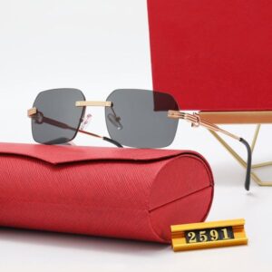 Latest Fashion Carti Sunglasses Golden C Decorative Glasses Frame Cross Buckle Sunshade UV Protection Driving Modern Square Black Gray Blue Mens Metal Sunglass