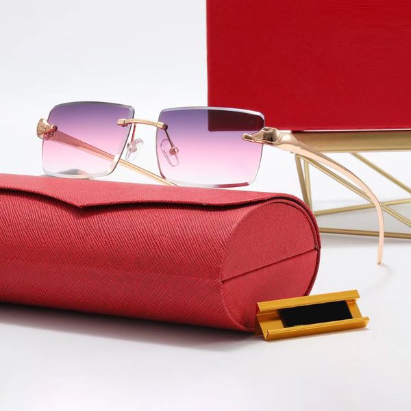 Pink Sunglasses Mens Designer Glasses Optical Frame C Shade Panther Sun glasses for Womens Rimless Fashion Retro Luxury Brand Metal Engraving Eyeglasses Lunettes
