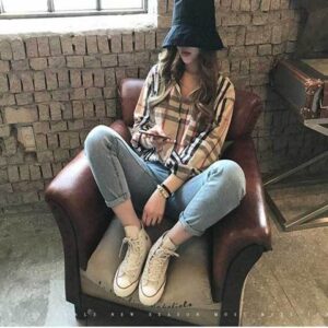 Designer Women Blouses Tops Shirts Fashion Classic Summer New Plaid T-Shirt Lapel Neck Pocket Plus Size 2XL Casual Long Sleeve Top Womens Designer Clothing Tshirt