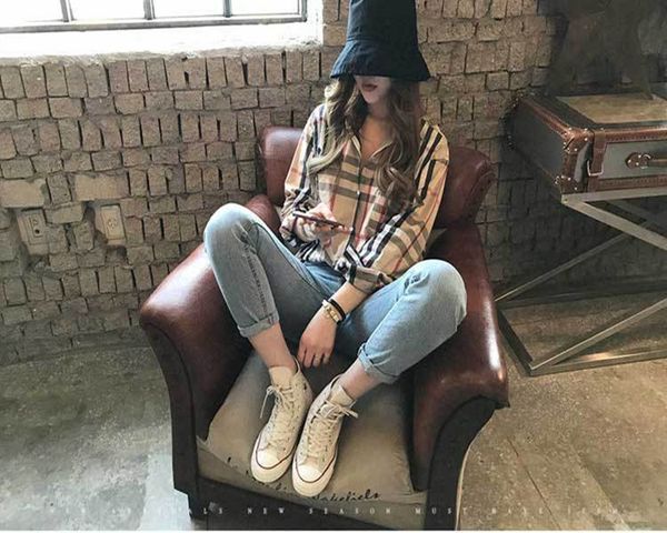 Designer Women Blouses Tops Shirts Fashion Classic Summer New Plaid T-Shirt Lapel Neck Pocket Plus Size 2XL Casual Long Sleeve Top Womens Designer Clothing Tshirt