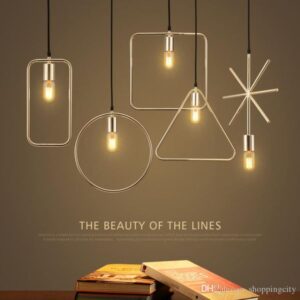 Hot New Simple Geometric Pendant Light Iron Loft Creative Minimalist Lamp Industrial Vintage LED Pendant Lights