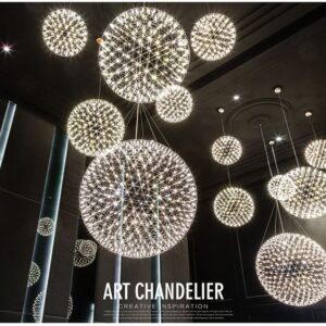 LED Pendant Lamp Light Firework Stainless Steel Ball Chandelier Lights Restaurant Villa Hotel Lighting Living Room