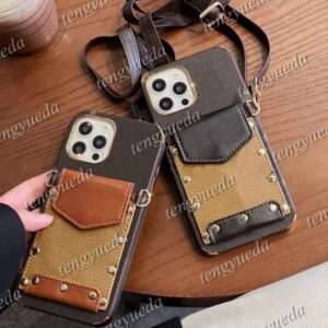 Fashion Designer Phone Cases for iPhone 16 16pro 15 15pro 14 14pro 14plus 13 13pro 12 12pro 11 pro max Leather Card Holder Luxury Cellphone Case Cover with Lanyard