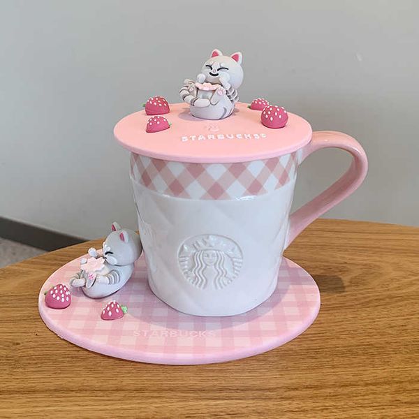 Ceramic Mugs Limited Edition Pink Blossom Rhombic Pattern Mark Powder Platinum Cherry Petal Nameplate Coffee Cup