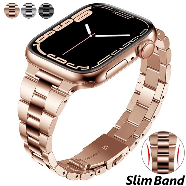 Women Stainless Steel Slim Straps Bracelet For Apple watch Ultra 49mm Band 40mm 38mm 42mm 41 45mm for iWatch 8 SE/6/5 7 Fashion Metal Lady Thin Strap