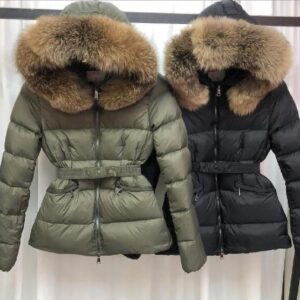 Women Big Real Fox Fur Hooded Down Coat With Belt Thick Warm Zipper Jacket Waterproof Parkas Black Color Size S-XL