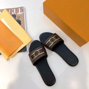 Designer Comfort Sandal Slippers Women Leather Shoes Womens Luxury Metal Decoration slipper Summer Casual Shoe Beach Flip Flops Size 35-42