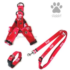 Designer Collars Leashes Set Trendy Step in Dog Harness Embroidered letter pattern Pet Collar for Small Medium Big Dogs Cat French Bulldog Poodle Corgi Pug Red