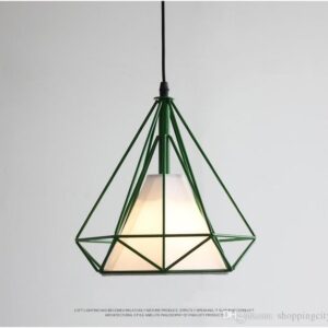 Vintage Iron Pendant Lights Diamond Shape Industrial Minimalist Creative LED Pendant Light Hanging Lamp Bar Cafe Restaurant Home