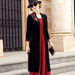 Middle and old two-piece velvet embroidered wedding dress dress dress