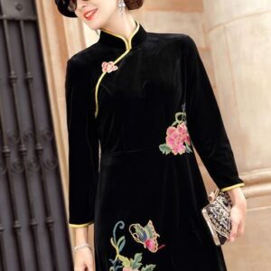 2019 new velvet dress Elegant temperament retro improved cheongsam dress