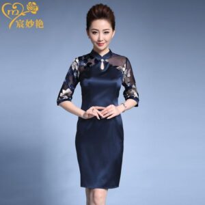 Cross-border special heavyweight silk dress retro improved cheongsam dress mulberry silk XL women's clothing