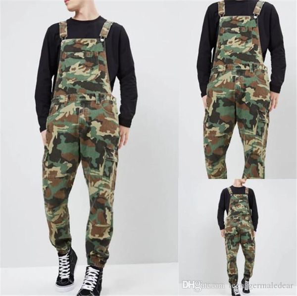 Camouflage Denim Mens Overalls Designer Printed Jeans Jumpsuits Fashion Slim Male Long Pants