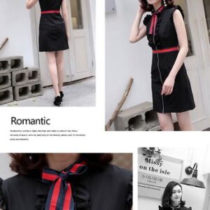 2019 new fashion trim thin bow long-sleeved dress