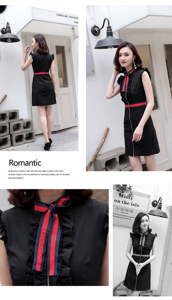 2019 new fashion trim thin bow long-sleeved dress