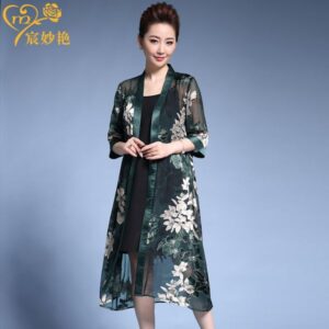 summer new silk dress long section large size women's two-piece dress silk women's wholesale