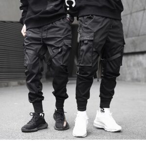 Hip Hop Boy Multi-pocket Elastic Waist Design Harem Pant Men Streetwear Punk Casual Trousers Jogger Male Dancing Black Pants