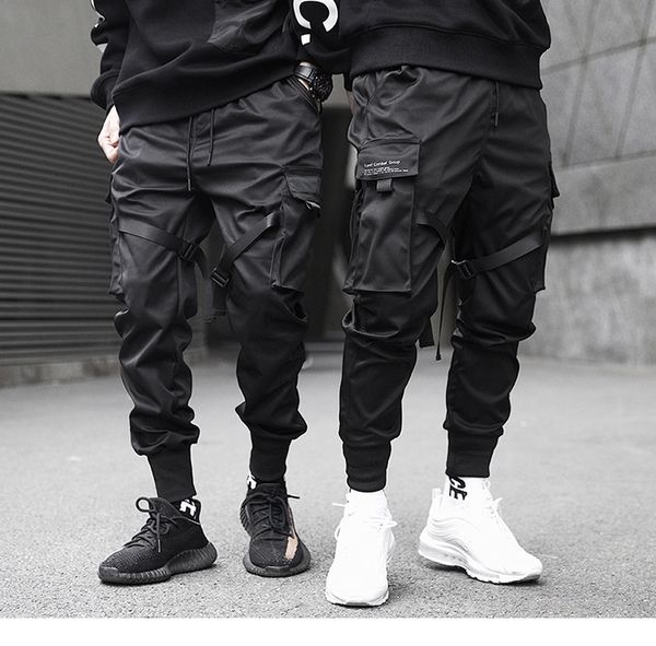 Hip Hop Boy Multi-pocket Elastic Waist Design Harem Pant Men Streetwear Punk Casual Trousers Jogger Male Dancing Black Pants