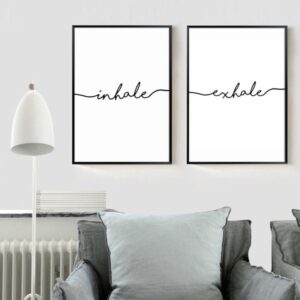 Black White Inhale Exhale Quote Poster Prints Minimalist Wall Art Picture Canvas Painting Line Letters Nordic Decoration No Frame