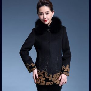 Winter new middle-aged women's fox fur collar mother's woolen coat