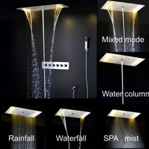 Bathroom LED Multi-function shower set Rainfall Mist Waterfall Faucets SUS304 380*700MM ShowerHead With Cold and Hot Valve
