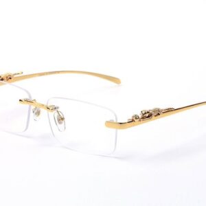 fashion sunglasses frames glasses mens women designer retro gold frameless sunglass panther square goggle frame unisex sport driving optical eyewear with box case