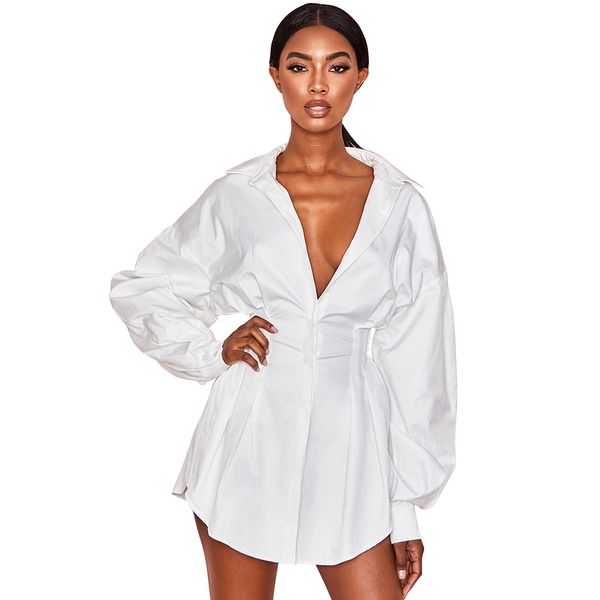 Women's Autumn Long Sleeve Solid Lapel Shirt Dress 2019 Mini Sexy Dress Casual Loose Tops Blouse