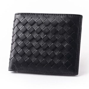 Knitted men's wallet black high-grade sheepskin leather fashion gentleman's wallet