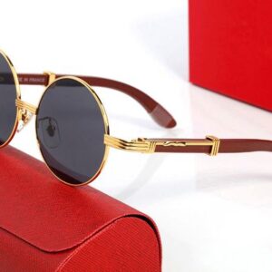 Classic Mens Designer Sunglasses for Women Big Round Gold Alloy Full Frame Sunglass Oval Goggle Man Woman Vintage Brand Eyeglass Wooden Bamboo Luxury Eyeglasses