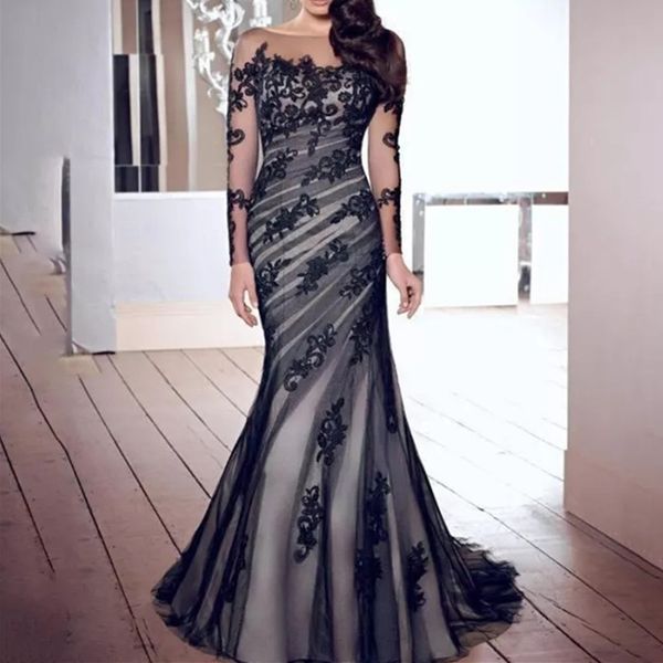 Black Mermaid Prom Dresses Long Sleeves Vestidos De Noche Largos Elegantes De Fiesta 2026 Evening Dresses Pary Formal Gown Prom Dresses