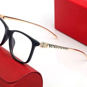 Fashion Panthère Eyeglasses Frame Women sunglasses Iconic Cheetah Cats Eye Sheet Type Metal Leopard Head Buffalo Horn Glasses Black tortoiseshell With box