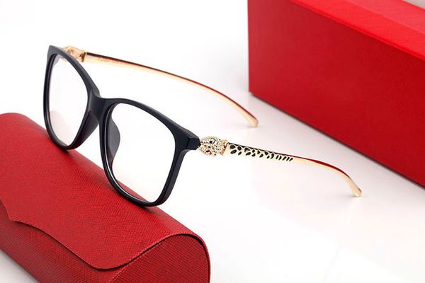 Fashion Panthère Eyeglasses Frame Women sunglasses Iconic Cheetah Cats Eye Sheet Type Metal Leopard Head Buffalo Horn Glasses Black tortoiseshell With box