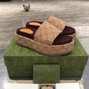 Women Designers Slipper Slide Sandal Floral Brocade Heightening Thick Soled Bottoms Fashion Beach Thick-soled Slippers Causal with Box