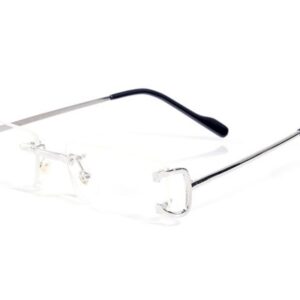 Carti Frameless Men Sunglasses for Women Leopard Metal Sunglass Rimless Rectangle Prescription Glasses Anti-Blu-ray Discoloration Clear Optical Lens Eyeglasses