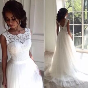 New Fashion Vintage Summer Holiday Beach Lace Bridal Gown Scoop Backless Boho Bohemain A-line Wedding Dresses Real Images In Stock