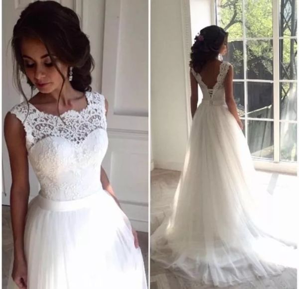 New Fashion Vintage Summer Holiday Beach Lace Bridal Gown Scoop Backless Boho Bohemain A-line Wedding Dresses Real Images In Stock