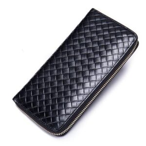 Men's Korean Woven Leather Zipper Wallets Head Layer Cowhide Wallet Long Hand Purse Wholesale 251