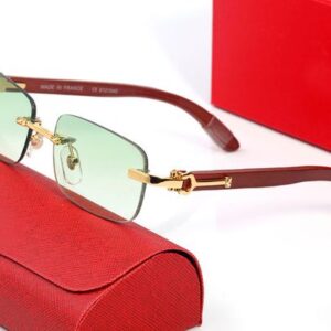 Brand Designer Sunglasses for Woman Big Frame Rectangle Man Sunglasses Luxury Panther Sunglass Green Lens with Brown Wooden Eyeglasses Frames Glasses Eyewear
