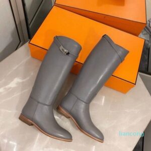 Famous Winter Brands Buckles Women Over Knee Boots Black Gray Brown Ladies Martin Boots Flats Female Boots Combat Booties