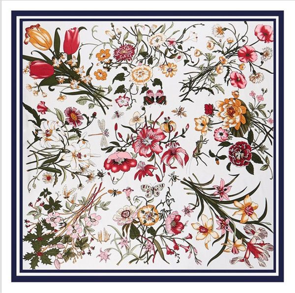 Top luxury women's fashion silk scarf Jungle flower and bird printing 130*130cm twill imitation large square