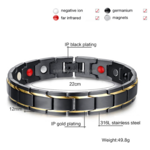 Europe and America Style Fashion Men Jewelry Stainless Steel + Gold-mounted Plating Magnetic Health Bracelet, Size: 12mm 22cm (Steel+Silver)
